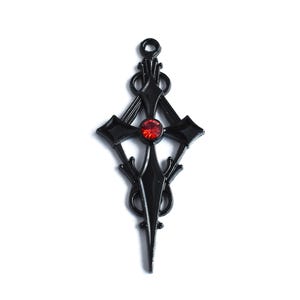 Black Gothic Cross With Red Rhinestone Center, Goth Jewelry Charms, 48x22mm - 2 pieces (420)