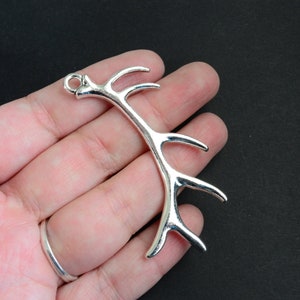 2 Antler Pendants, Silver Tone Large Charms, 66x32mm (1944)