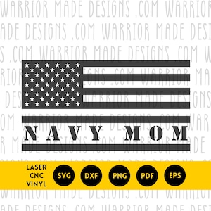 Bandera de mamá de la marina (svg, png, dxf, pdf) / Vector de familia militar con bandera estadounidense / Archivo de corte láser CNC Cricut para calcomanías de vinilo, regalos y grabado