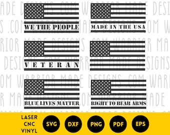 Patriot Flag Bundle svg png dxf pdf | American, Right to Bear Arms, Blue Lives, Veteran, Made in USA, We The People Flags | CNC Laser Cricut