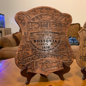 Custom Engraved Wood Police Badge | Law Enforcement, Firefighter Retirement Gift