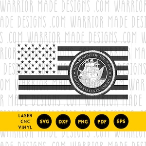 Navy Flag svg png dxf pdf | American Flag with US Navy Emblem Vector | CNC Laser Cricut Cut File for Vinyl Decals, Military Signs, Engraving