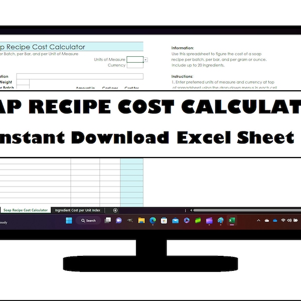 Soap Cost Spreadsheets Etsy