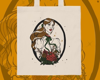 jenny: the girl with the green ribbon canvas tote bag, natural tote bag