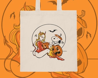a very Snoopy halloween canvas tote bag, natural tote bag, halloween decor, snoopy halloween svg