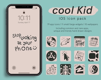 cool kid neutral iPhone iOS App Icons, Widgets, and Wallpaper set