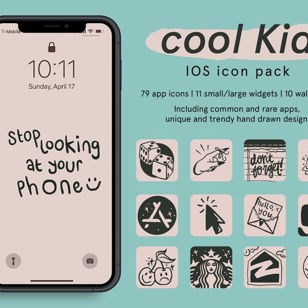 cool kid neutral iPhone iOS App Icons, Widgets, and Wallpaper set