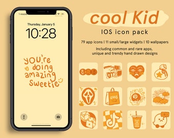 cool kid retro iPhone iOS App Icons, Widgets, and Wallpaper set