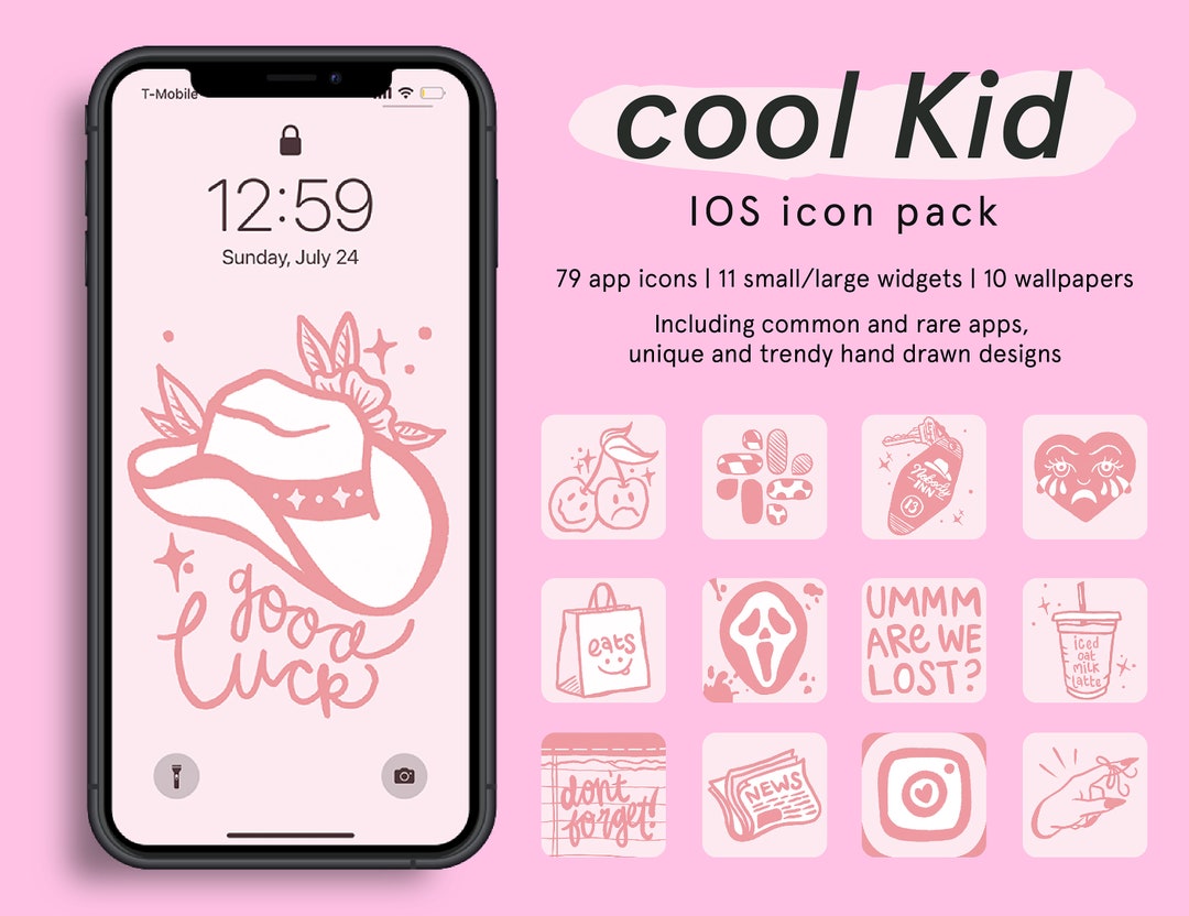 Cool Kid Pink iPhone Ios App Icons, Widgets, and Wallpaper Set - Etsy