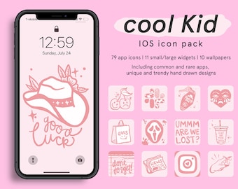 cool kid pink iPhone iOS App Icons, Widgets, and Wallpaper set