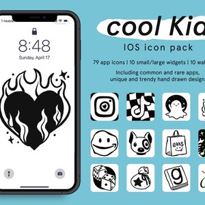 cool kid B&W iPhone iOS App Icons, Widgets, and Wallpaper set