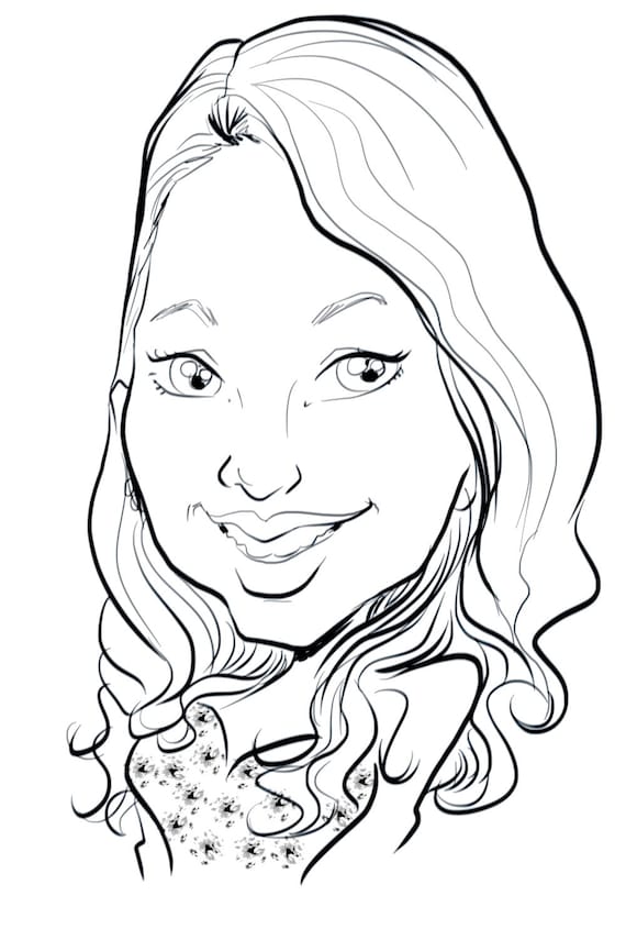Custom caricature. Face in black and white. Hand-drawn.