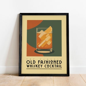 Old Fashioned Cocktail Print, Old Fashioned Cocktail Poster, Bar Wall Art, Bar Cart Art Prints, Retro Print, Bar Accessories, Whiskey Gift