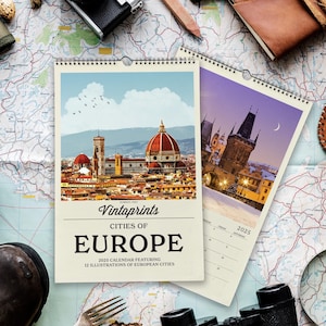 2025 - 2026 Europe Travel Wall Calendar, Vintage Europe Travel Poster Calendar | Mid Year Calendar | Retro Art Calendar for World Traveler