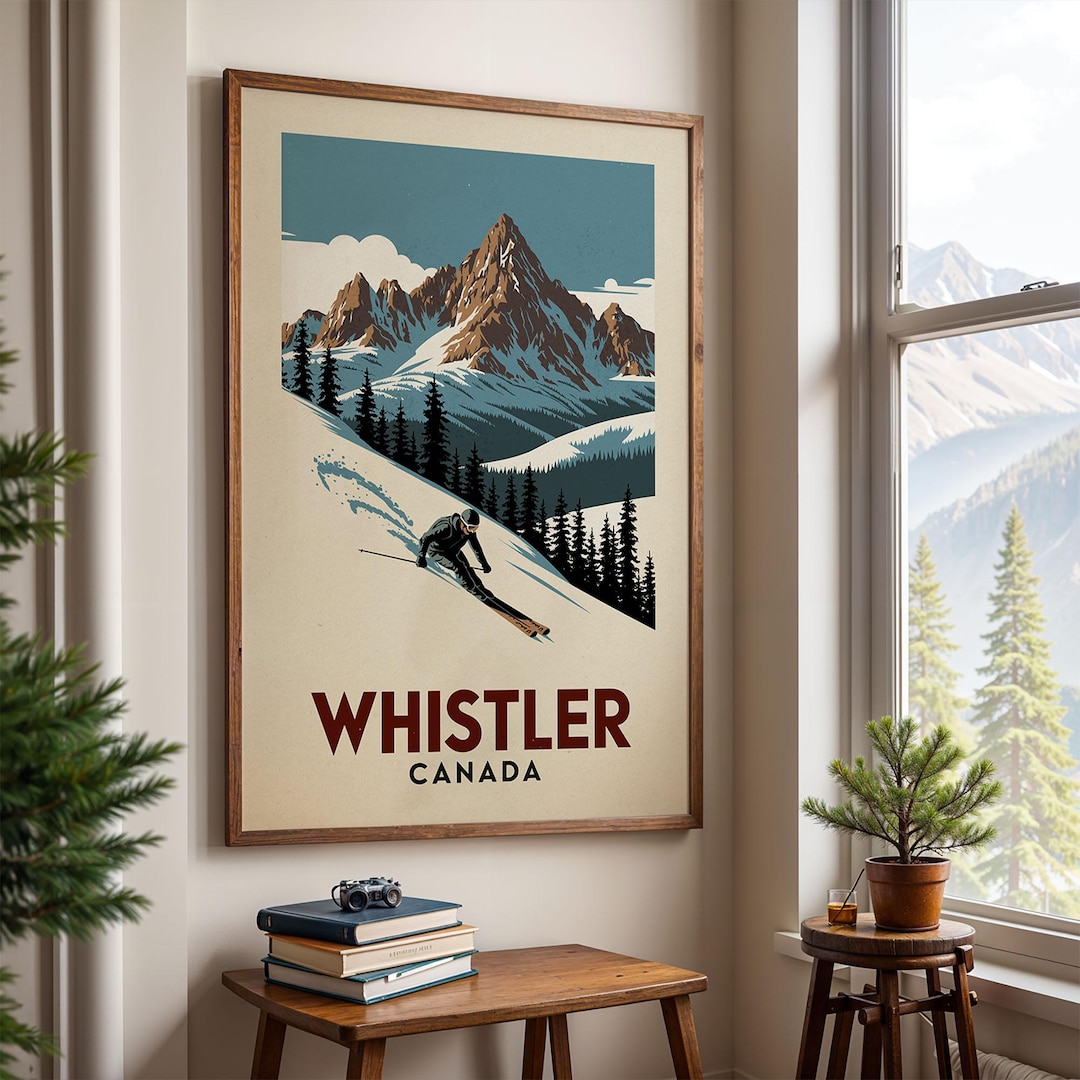 Whistler British Columbia Ski Poster, Ski Cabin Decor | Vintage Ski ...