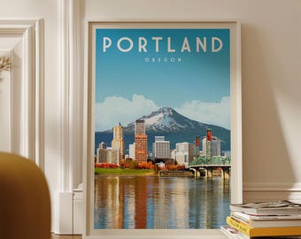 Portland Bridges Poster, Portland Neighborhood Wall Art, Portland Oregon Mount Hood Print, Vintage Portland Oregon Wall Decor, Portland Gift