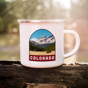 Colorado Enamel Mug, Colorado Badge Enamel Mug, Camping Mug, Metal Campfire Mug, Retro Coffee Cup, Colorado Souvenir Gift Idea
