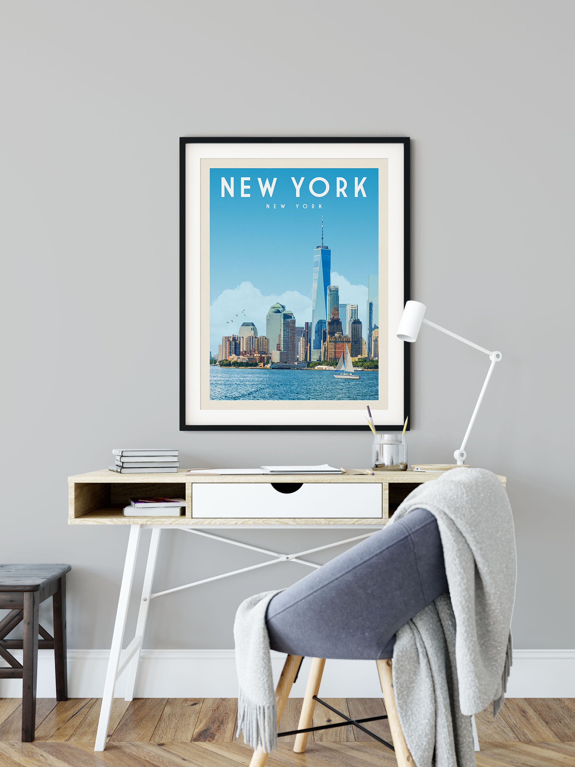 Discover New York City Skyline Poster Print, NYC Wall Art Print Home Decor, Vintage New York State Travel Poster, New York City Wall Art Travel Gifts