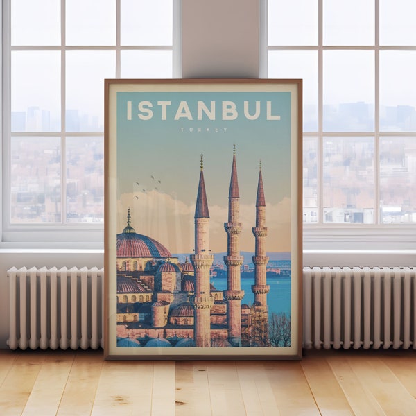 Istanbul Vintage Poster, Istanbul Print, Istanbul Travel Wall Decor, Turkey Wall Art, Istanbul Gift, Istanbul Map, Istanbul Painting