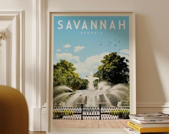 Savannah Poster Print, Vintage Savannah Georgia Wall Art Home Decor, Retro Georgia Travel Poster Print, Savannah Gift