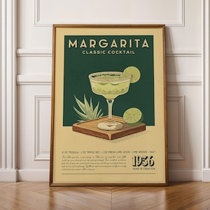 Margarita Cocktail Print, Margarita Cocktail Poster, Bar Wandkunst, Klassische Bar Warenkorb Kunstdrucke, Retro Cocktail Print, Bar Zubehör