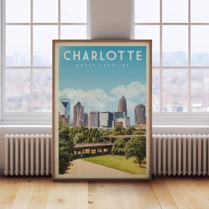 Charlotte Wall Art, Charlotte Art Print, Charlotte NC Travel Poster, North Carolina Decor, Charlotte Skyline, Charlotte Gifts