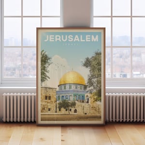 Jerusalem Vintage Poster, Jerusalem Print, Jerusalem Travel Wall Decor, Israel Wall Art, Jerusalem Gift, Jerusalem Map, Jerusalem Painting