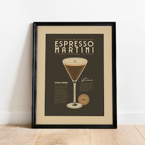 Wydruk Espresso Martini, Plakat Espresso Martini, Sztuka ścienna do baru koktajlowego, Wydruki artystyczne na wózek barowy, Wydruk koktajlowy retro, Akcesoria do wózków barowych