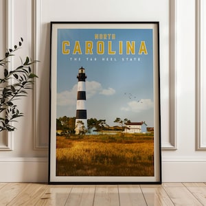 North Carolina Poster, North Carolina Framed Print, North Carolina Wall Art Home Decor, North Carolina Gift, Charlotte Travel Poster