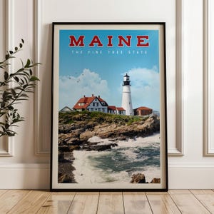 Maine Travel Poster, Maine Print, Maine Art Canvas, Maine Coast Beach, Maine Gift, Maine Vintage Map, Maine Postcard, Portland Maine Print