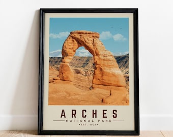 Arches Nationalpark Poster, Arches Nationalpark Poster | Vintage Nationalpark Poster | Camping Dekor zum Wandern