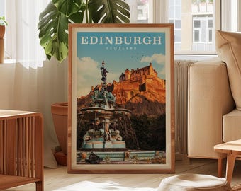 Edinburgh Scotland Travel Poster, Edinburgh Sunset City Print,  Edinburgh Castle Artwork, Scotland Gift, Scotland Art, Scotland Print