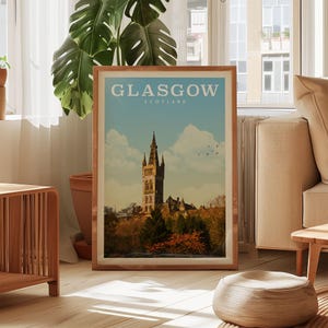 Glasgow Scotland Travel Poster, Glasgow City Print, Glasgow Wall Art , Scotland Gift, Retro Scotland Art, Vintage Scotland Print