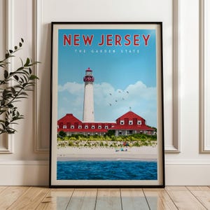 New Jersey Travel Poster, New Jersey Art Print, New Jersey Gift, New Jersey Wall Art, New Jersey Home Decor, Retro New Jersey Canvas