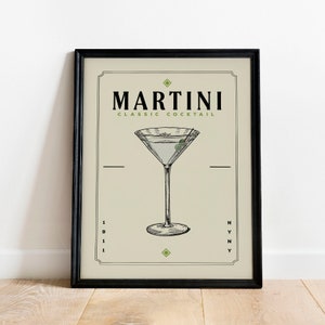Dirty Martini Cocktail Print, Dirty Martini Cocktail Poster | Bar Cart Prints | Vintage Cocktail Poster Wall Art for Home Bar Cart Decor