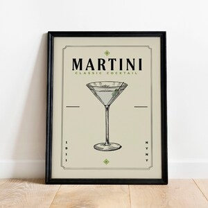 Dirty Martini Cocktail Print, Dirty Martini Cocktail Poster | Bar Cart Prints | Vintage Cocktail Poster Wall Art for Home Bar Cart Decor