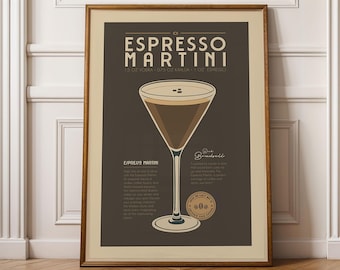 Espresso Martini Print, Espresso Martini Poster, Cocktail Bar Wall Art, Bar Cart Art Prints, Retro Cocktail Print, Bar Cart Accessories
