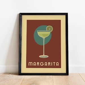 Impresión de cóctel margarita, póster de cóctel margarita, arte de pared de bar, impresiones de arte de carrito de bar clásico, impresión de cóctel retro, accesorios de carrito de bar