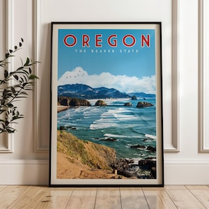 Oregon State Poster, Oregon Travel Print, Oregon Gift, Portland Oregon Wall Art, Oregon Map Art, Oregon Coast