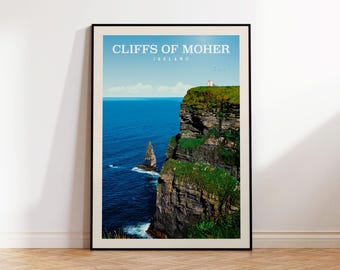 Cliffs of Moher Ireland Poster, Ireland Travel Print, Ireland Wall Art | Vintage Travel Poster | Ireland Wall Decor for Irish Gifts