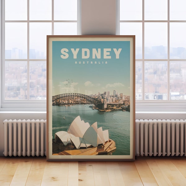 Sydney Australia Poster, Sydney Print, Sydney Opera House Wall Art, Australia Travel Poster, Harbour Bridge, Sydney Skyline Canvas