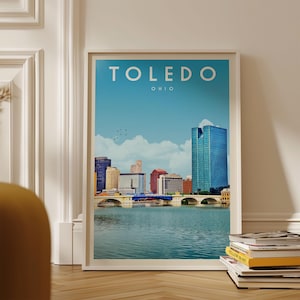 Toledo Vintage Wall Art, Toledo Ohio State Poster, Toledo Skyline Print, Retro Canvas Home Decor, Toledo Ohio Gift