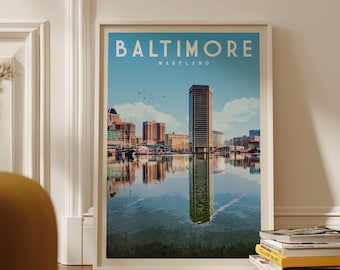 Baltimore Poster, Baltimore Wall Art Print | Vintage Maryland Travel Poster | Baltimore Harbor Print, Coastal Housewarming Gift