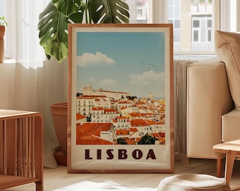 Lisboa Portugal Souvenir Travel Poster, Vintage Lisbon Portugal Art Print, Retro Portuguese Gifts, Lisboa Watercolor Wall Art
