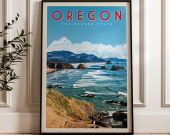 Oregon State Poster, Oregon Travel Print, Oregon Gift, Portland Oregon Wall Art, Oregon Map Art, Oregon Coast
