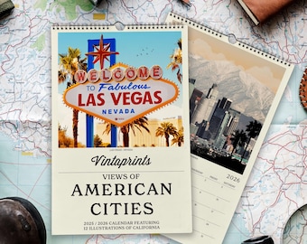 2026 American City Skyline Wandkalender, US City Illustrierter Wandkalender | 2026 Wandkalender | Monatlicher Kunst Wandkalender