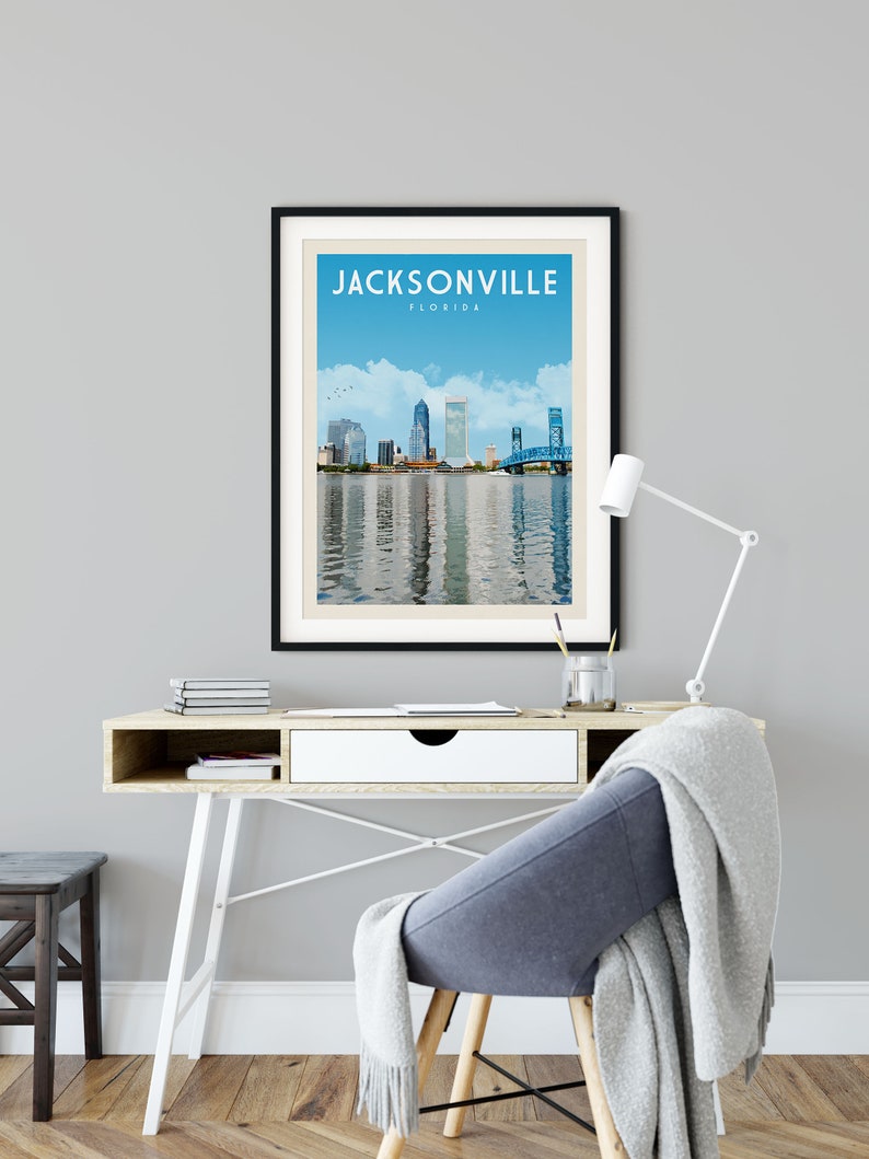 Jacksonville Florida Skyline Poster Print Jacksonville Etsy