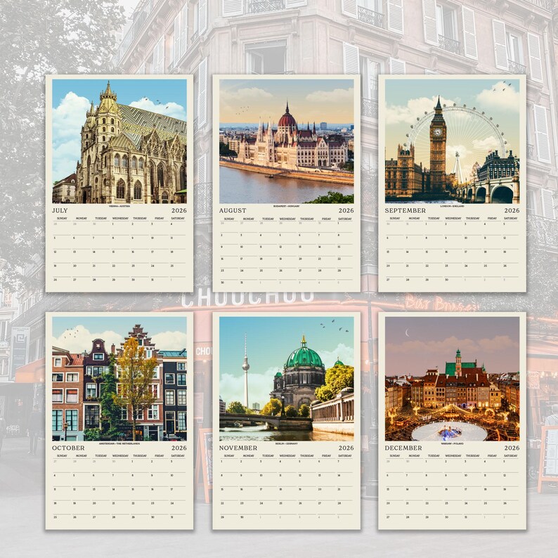 2026 Calendar, Vintage Europe Travel Poster Calendar | 2026 Wall ...