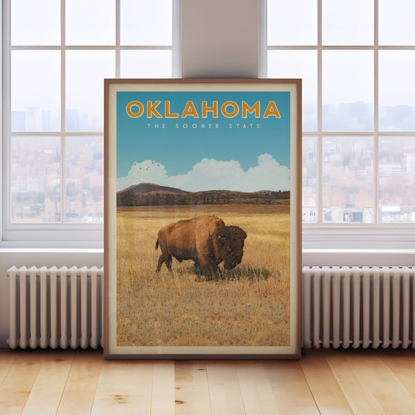 Oklahoma Travel Poster, Vintage Oklahoma Print, Oklahoma Sooner State Wall Art, Oklahoma State Park Map, Oklahoma City Decor, Oklahoma Gift