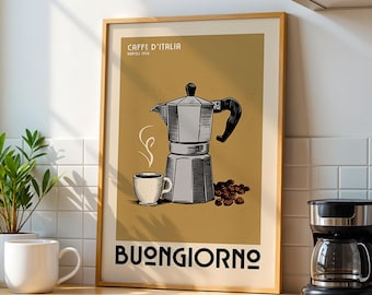 Italian Espresso Coffee Poster, Coffee Bar Art Print, Modern Kitchen Wall Art | Vintage Coffee Poster | Kitchen Art Print for Coffee Lover